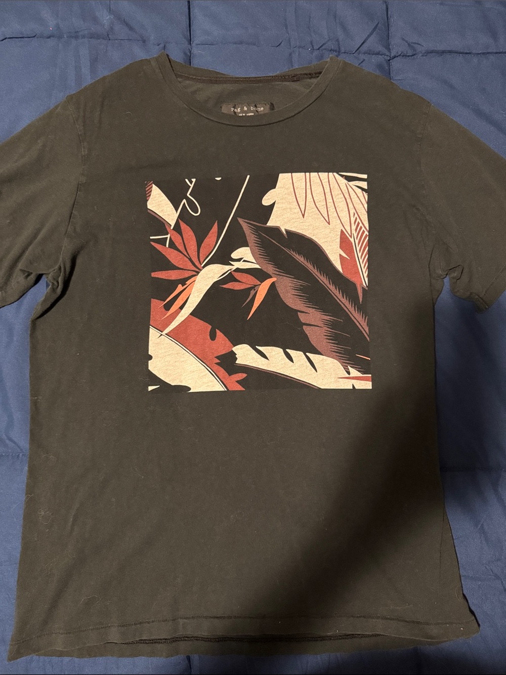 rag & bone Black Short Sleeve Tee with Tropical Square Graphic